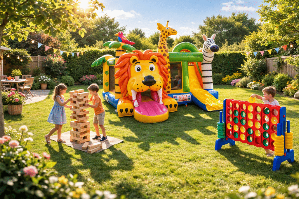 Straatfeest met springkasteel en spelletjes